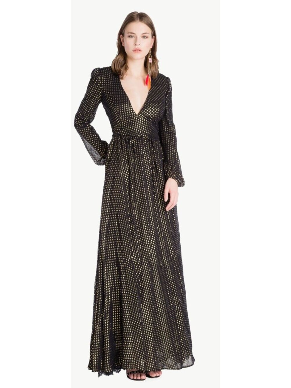 NWT Twinset Metallic Long Sleeve Formal Dress Black Gold Size 44 US L [jb]